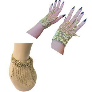 Gold Tassel Choker Necklace & Arm Wrist Jewelry Accessory Halloween Costume NEW